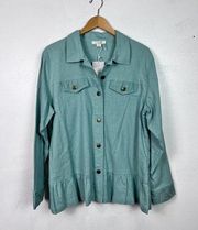 NWT Sea Green Simply Noelle Linen Blend Blouse size Large