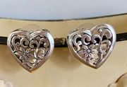 Brighton Silver Heart Earrings Floral & Scroll Post Backs. EUC!