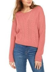 Crave Fame Womens Lace Up Back Cable Sweater Coral Size M