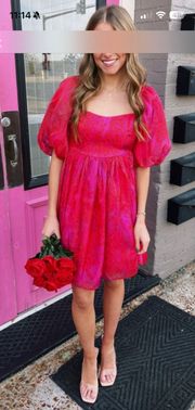 Pink And Red Puff Sleeve Dress 