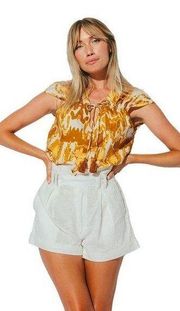 Cleobella Revolve Naomi Blouse in Watercolor Ikat Print Gold Yellow Small