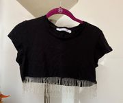 Black Fringe Beaded Crop Top