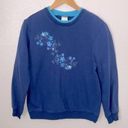 Vintage navy blue grannycore floral embroidered sweatshirt M