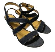 Talbots blue Denim Wedge strappy sandals shoes size 9