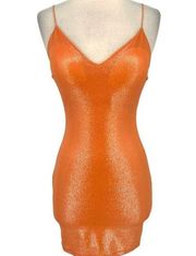 Lovely Day Metallic Bodycon Mini V-Neck Dress Salmon Orange Size Small NWT