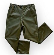 Primark Olive Green Straight Leg High Rise Faux Leather Pants Women’s Size 12