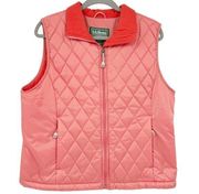 L.L. Bean Womens Vintage Quilted Fleece Lined Zip Up Puffer Vest Size L Coral