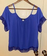 Venus cold shoulder blouse in royal blue - size medium