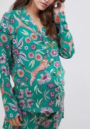 ASOS Green Graphic Floral Button Down Shirt Sz 8