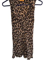 Tory Burch 100% Silk Leopard Ruffle Blouse Sleeveless V Neck Womens Size Small