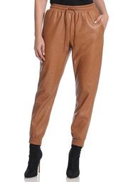 Bagatelle Collection Cognac Faux Leather Jogger Pants Size M New