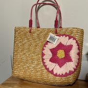 Bloomingdale's Straw floral pink tote bag l&m