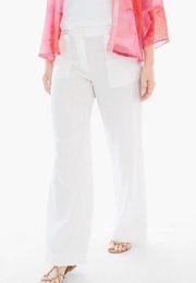 Chico's Linen Wide Leg Pants Size 2.5 Large 14 NWT Optic White Lagenlook Beachy