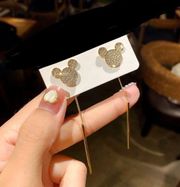 Gold Pave Diamond Mickey Mouse Earrings W/ Backings