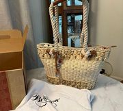 Basket Purse straw white tote handbag /shoulder bag With Dust bag & box