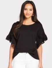 Evereve Allison Joy Pom Ruffle Sleeve Top Large