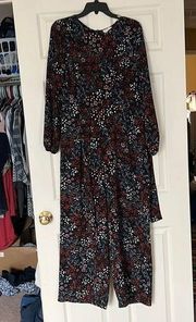 Orange creek black floral jumpsuit L