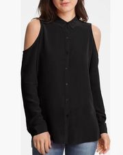 NWT Trouvé Nordstrom cold cut out shoulder black silk collared button up blouse