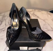 NEW AUTHENTIC YSL Saint Laurent High Heel Leather Up 39 Monet Nero Crocodile