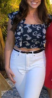 Blue Pattern Crop Top