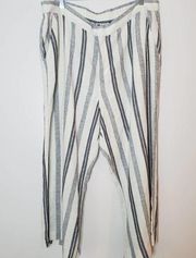 Old Navy  Linen Wide Leg Pants Gray & White Vertical Stripes Size XL