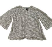 Willi Smith Sweater Women Medium Gray Open Knit Bell Sleeve Top Boho Coastal Top