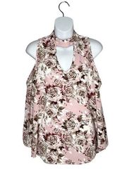 Lime N Chili Dusty Pink Floral Cold Shoulder Choker Neck Blouse