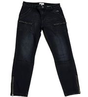 Joie Park Zipper Mid Rise Ankle Skinny Moto Jeans Stretch Dark Black Wash 31/10