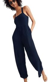 MADEWELL SMOCKED CROP NAVY BLUE CRISS CROSS JUMPSUIT 0