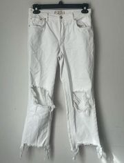 We the Free Maggie Ripped Crop Straight Leg Jeans In White Size 27 Button fly