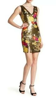 Nicole Miller Flora Fauna Sequin Embellished Embroidery Mini Dress