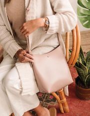 Samara Vegan Leather Shoulder Bag in Blush Pink