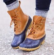 Tan/Navy Bean boots