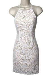 Keepsake white beige floral lace fitted mini dress XXS C7