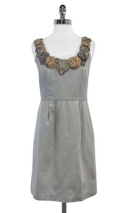 Anthro / Yoana Baraschi Grey Floral Embellished Neckline Dress - 8