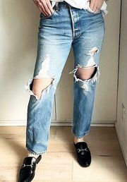 Levi’s Y2K  501 Distressed Denim Jeans Non Gender Straight Leg Medium Wash Modern