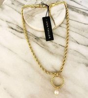 Ann Taylor Necklace Gold Toned Pearl Chain Pendant Preppy Sophisticated NWT