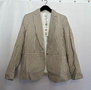 NWT A New Day Open Front Striped Long Sleeve Blazer Cream/Tan Size 8