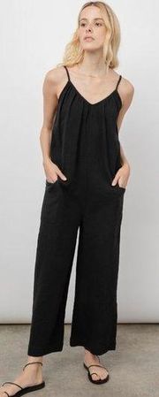 Rails Trucker Sleeveless Jumpsuit V-Neck Cotton Gauze Relaxed Black Women's XS