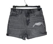 American Eagle  Women Denim Shorts Cut Off Mom Jean Distressed Black Size 0