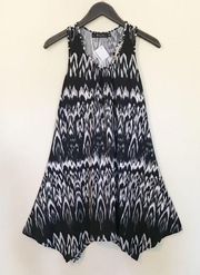Flowy Boho Sleeveless Tank Knit Tribal Ikat Black comfy cool racerback dress M L