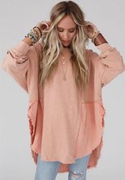 NEW Dusty Peach Bohemian Exposed Seam Raw Edge Hi Lo Hemline Top Size Large