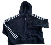 Adidas  Hoodie Womens Small Black Drawstring Striped Pullover Long Sleeve Cotton