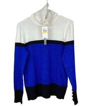 Cupio Color Block Sweater M Turtleneck Ribbed Knit Long Sleeve Button Detail