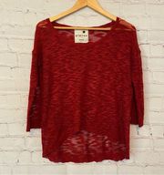 Pieces Kensie Top Blouse Red 3/4 Sleeve Sheer Lightweight Stretch Women's Small