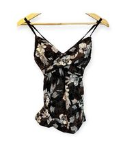 MERONA Tankini Swim Top Womens Size Medium Black White Built-in Bra Floral