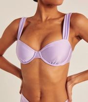 Wide Strap Pleated Underwire Bikini Top Size XL Purple Swim