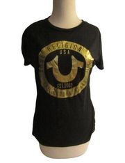 True Religion Black and Gold Women's Short Sleeve T-Shirt Size L