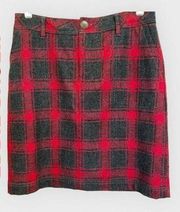 Eddie Bauer Vintage Charcoal Gray & Red Gingham Plaid Mini Skirt EUC Size 8