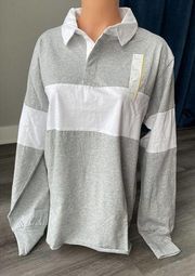 Wild Fable Gray Oversized Long Sleeve Polo Shirt XS NWT 90s Y2K K6